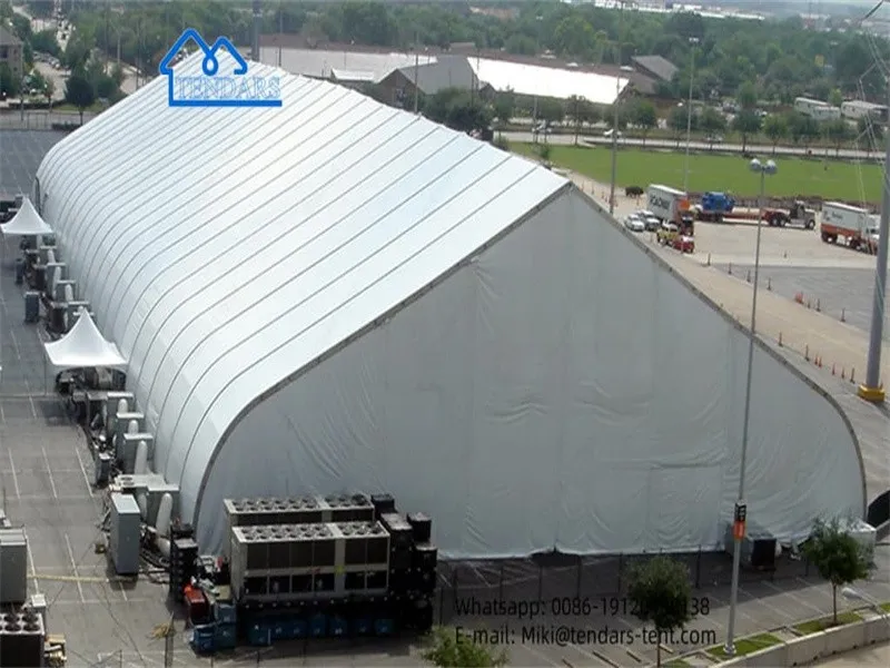 large curved warehouse tent